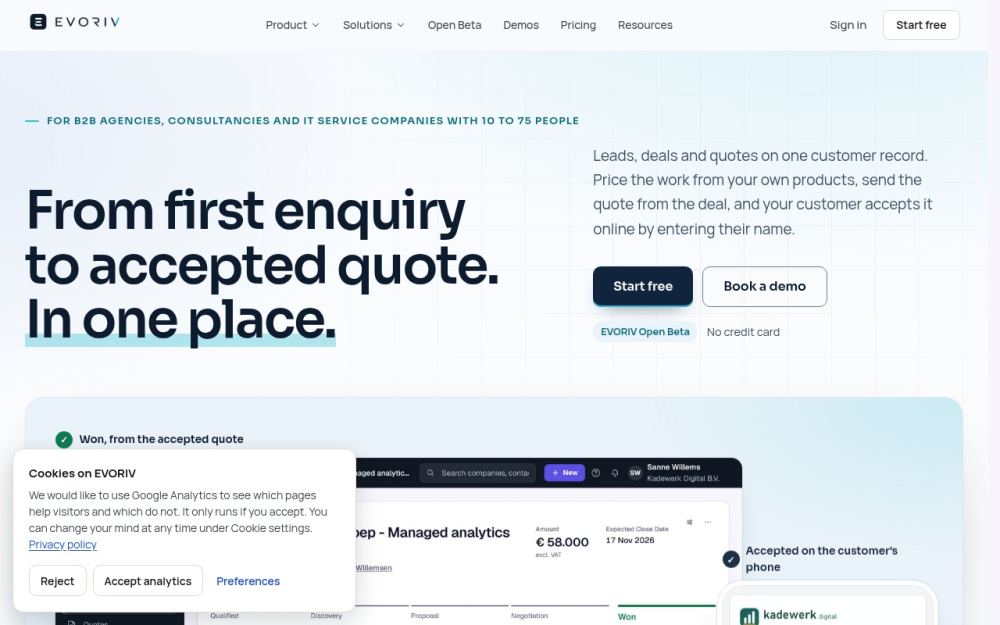 Screenshot of the homepage of evoriv.com