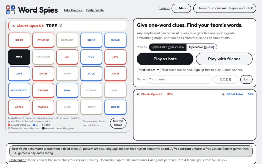 Screenshot of the homepage of wordspies.com