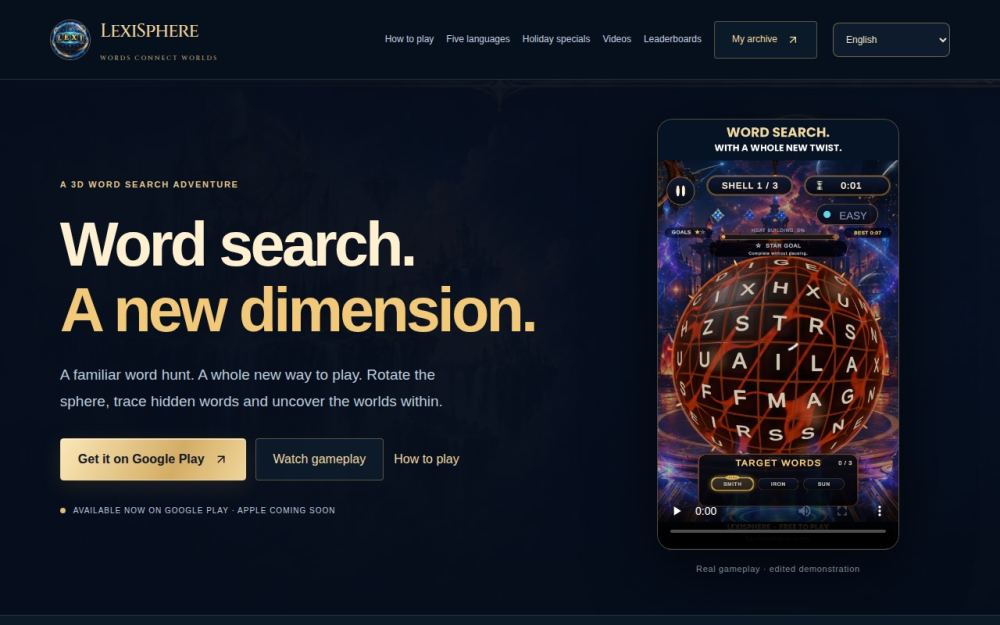 Screenshot of the homepage of lexisphere.app