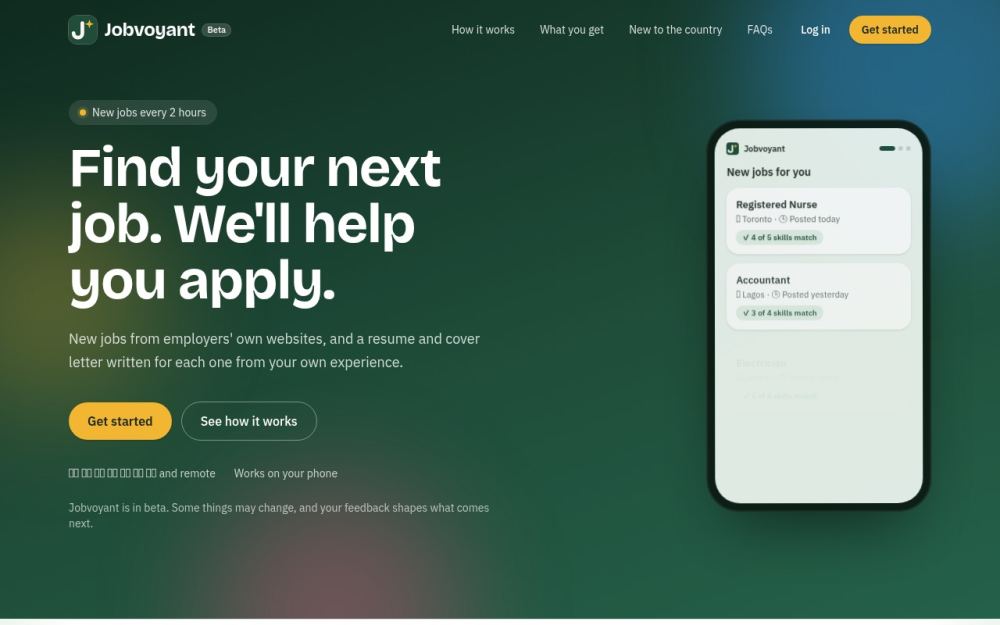 Screenshot of the homepage of jobvoyant.com