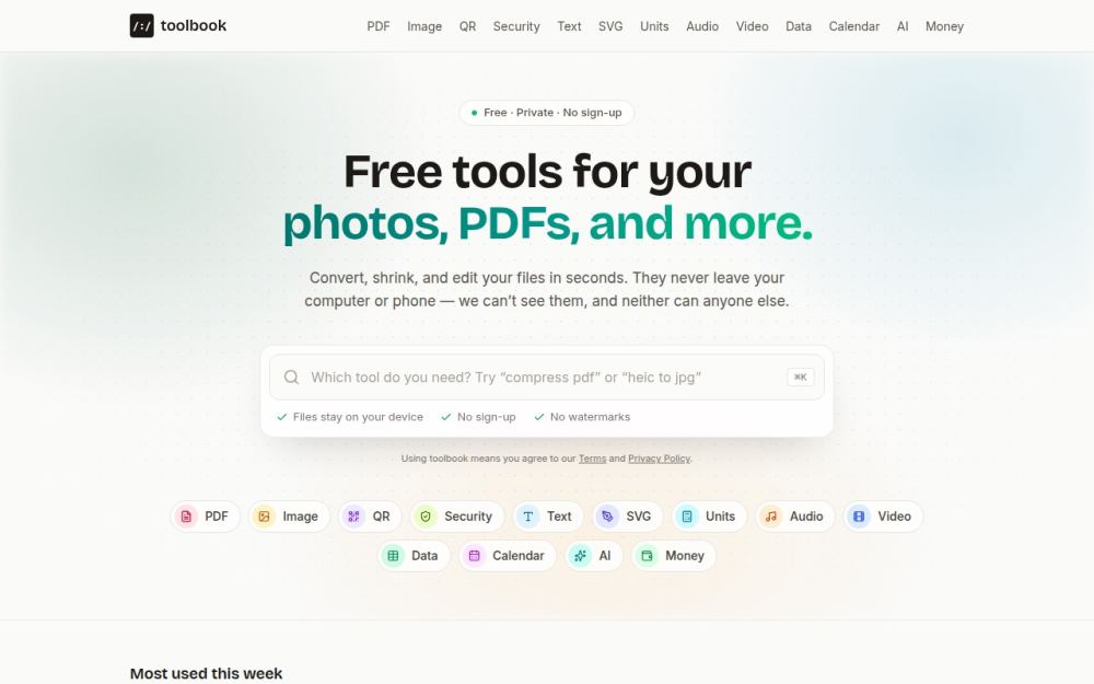 Screenshot of the homepage of atoolbook.com