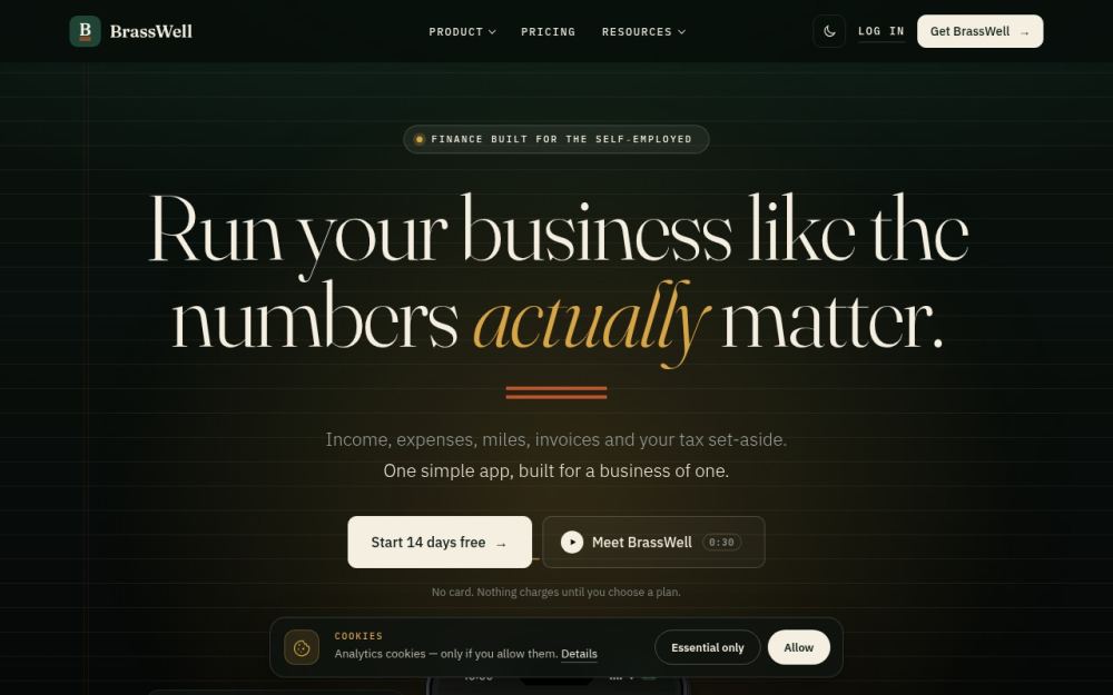 Screenshot of the homepage of brasswell.app