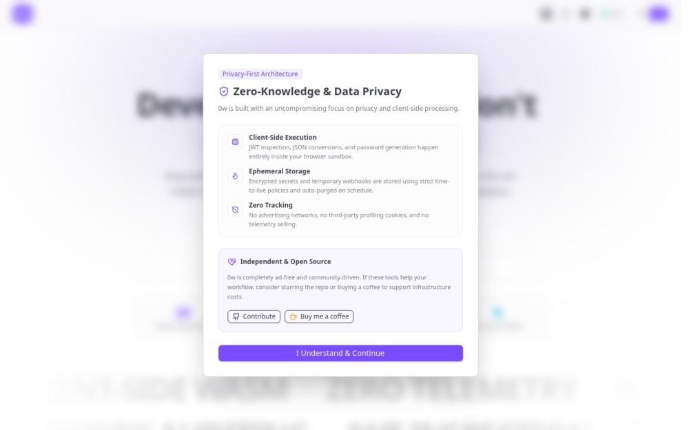 Screenshot of the homepage of 0w.lat
