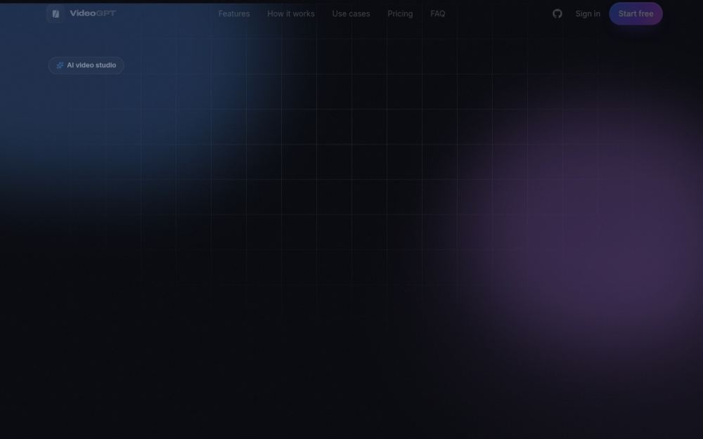 Screenshot of the homepage of videogpt.dev