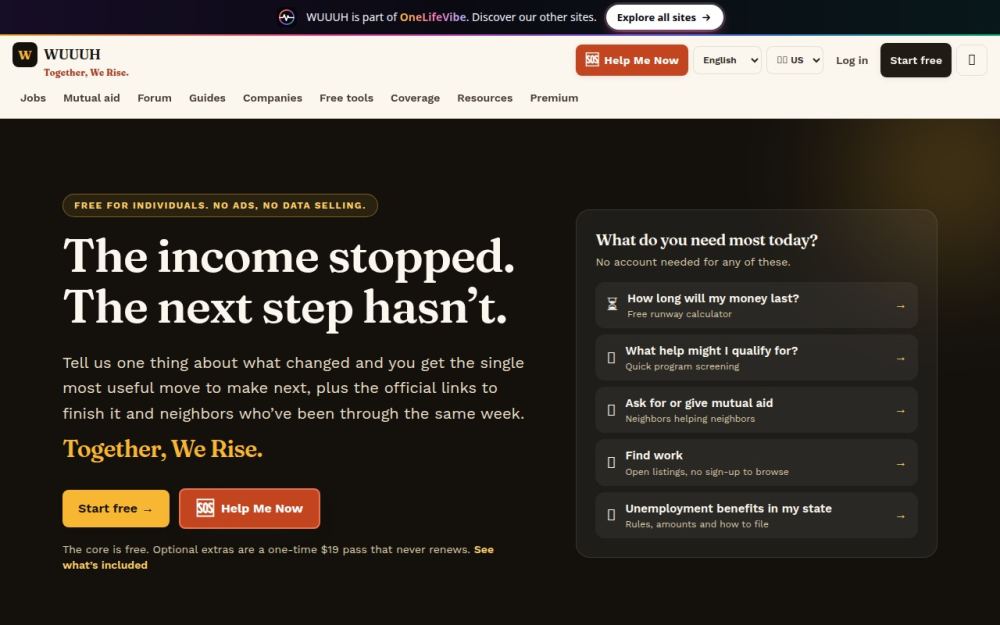 Screenshot of the homepage of wuuuh.com