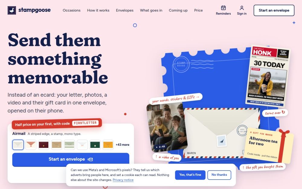 Screenshot of the homepage of stampgoose.com