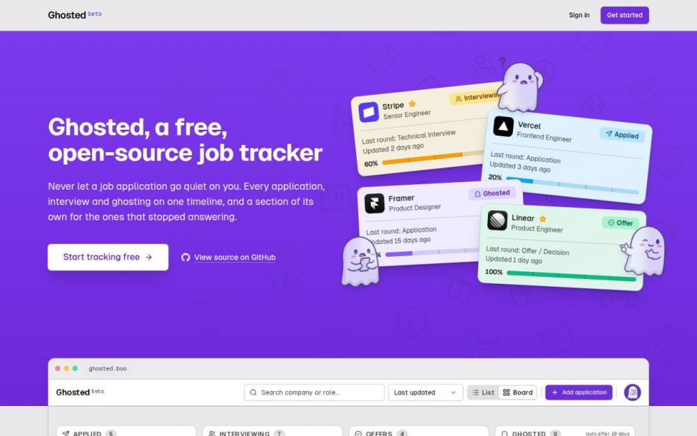Screenshot of the homepage of ghosted.boo