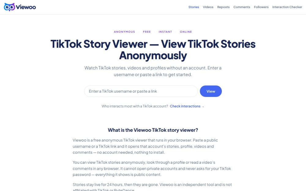 Screenshot of the homepage of viewoo.co