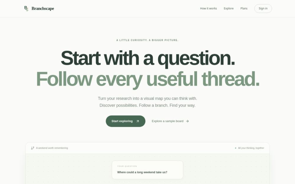 Screenshot of the homepage of branchscape.io