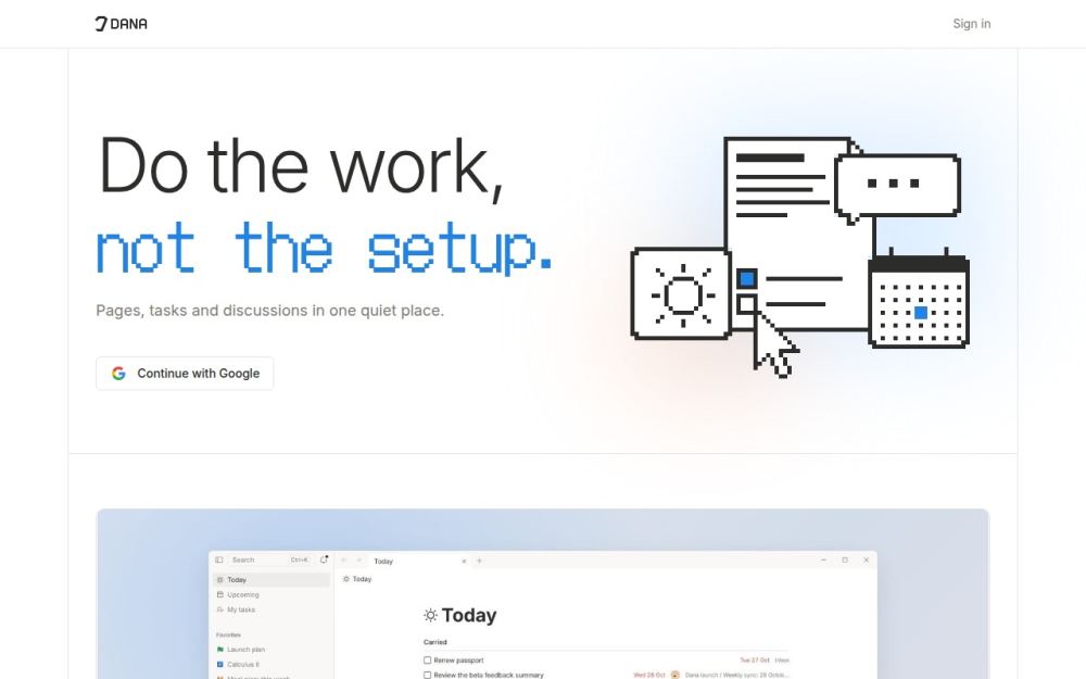 Screenshot of the homepage of dana.so
