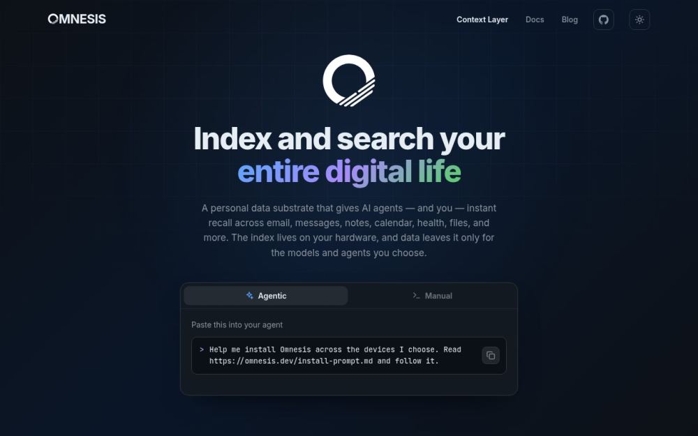 Screenshot of the homepage of omnesis.dev