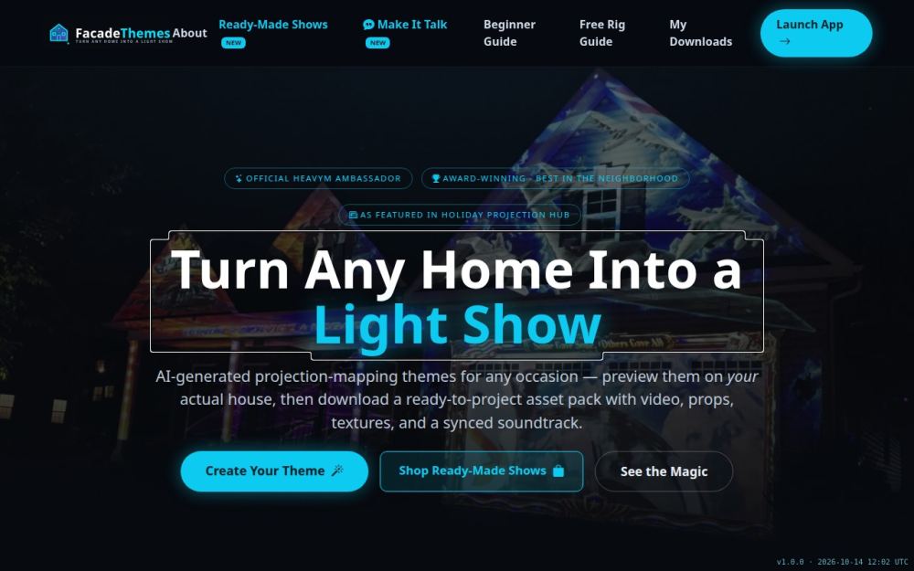 Screenshot of the homepage of facadethemes.com
