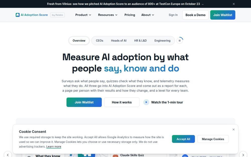 Screenshot of the homepage of ai-adoption-score.app