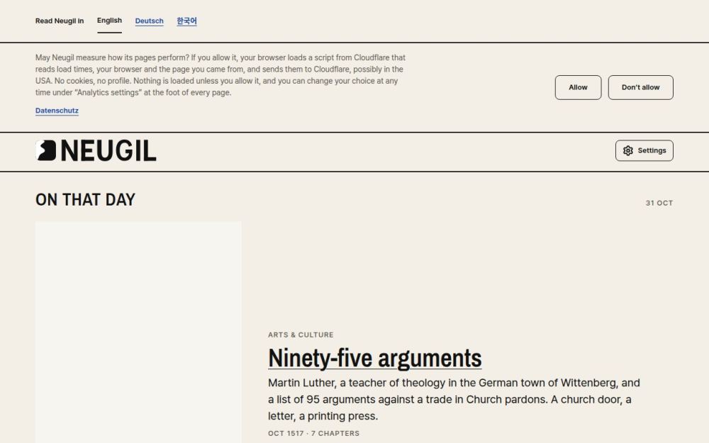 Screenshot of the homepage of neugil.com