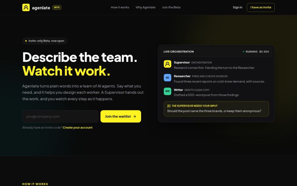 Screenshot of the homepage of agenlate.com