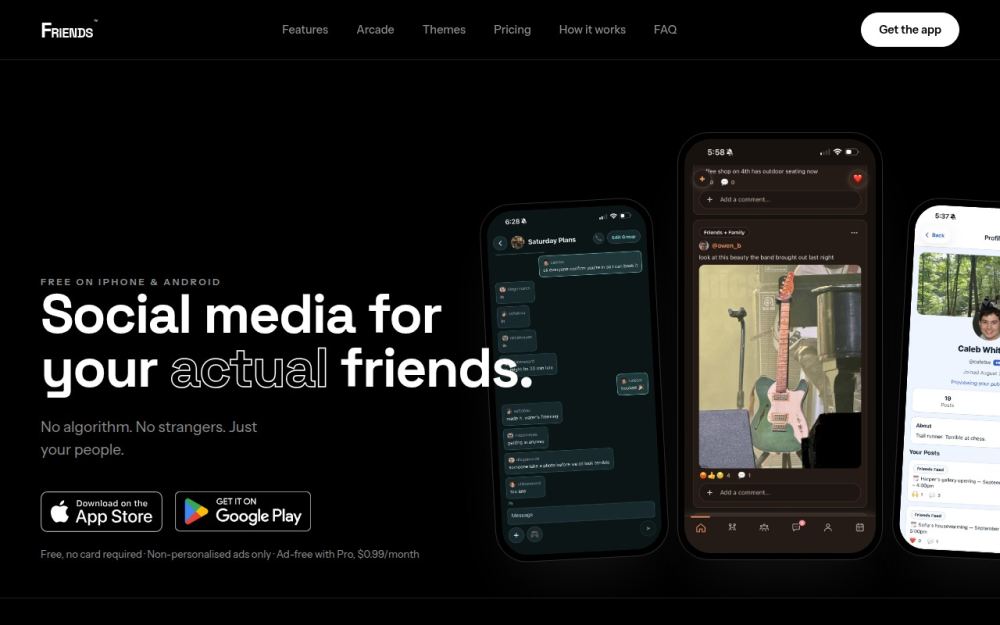 Screenshot of the homepage of joinfriendsapp.com