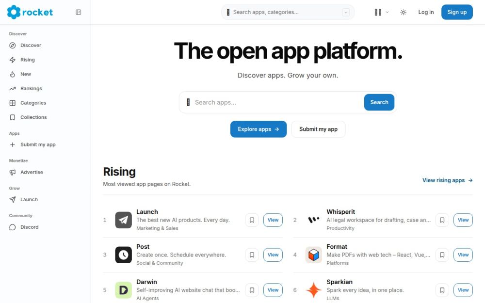 Screenshot of the homepage of tryrocket.ai