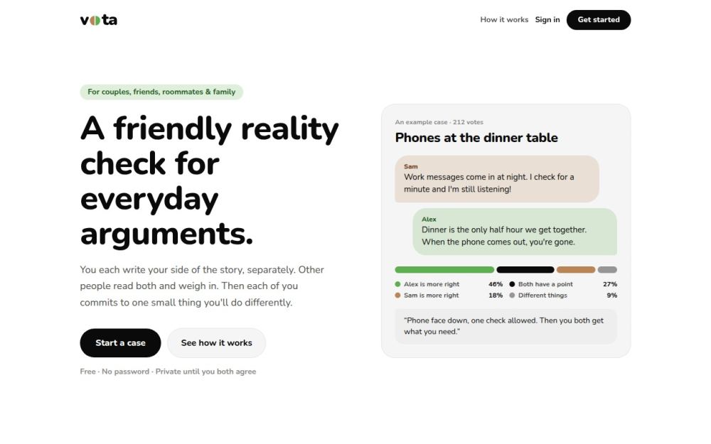 Screenshot of the homepage of getvota.com