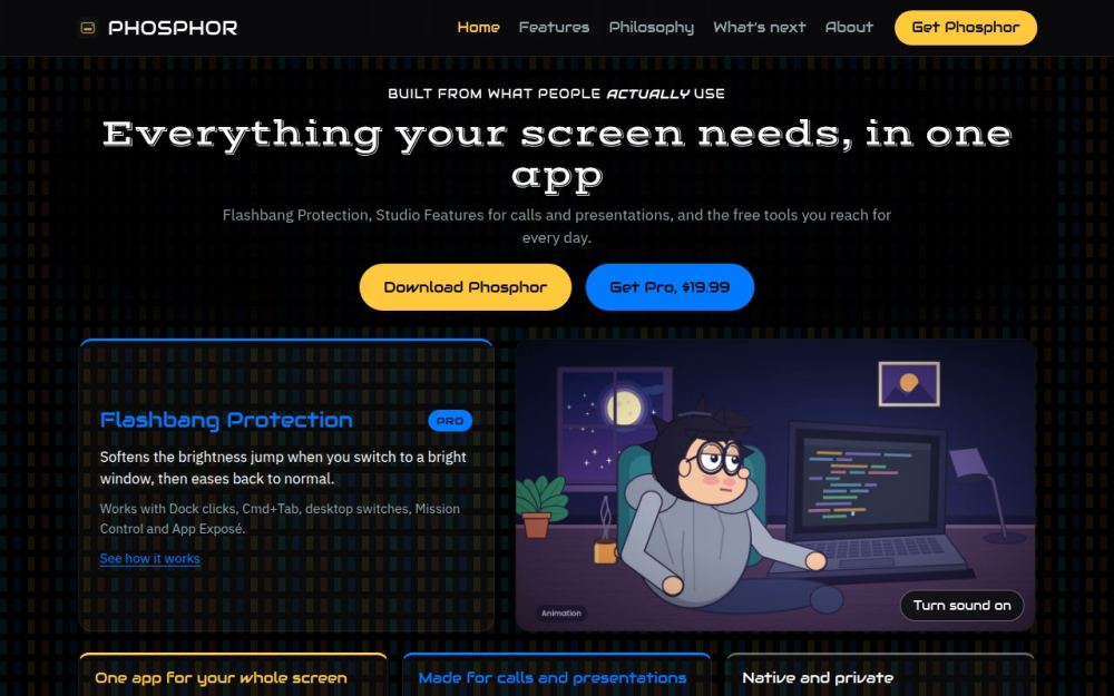 Screenshot of the homepage of usephosphor.app