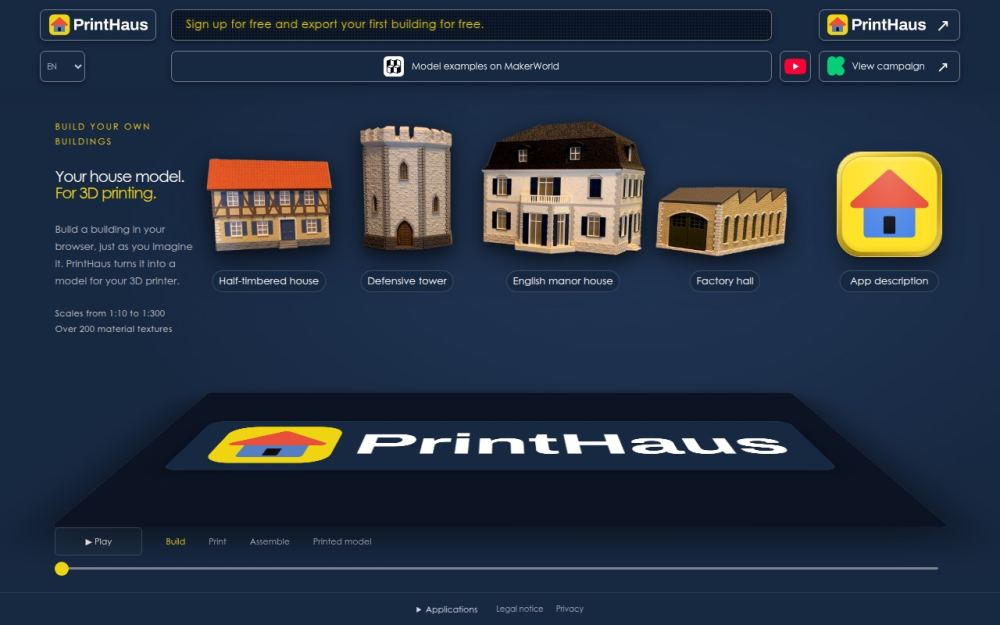 Screenshot of the homepage of printhaus.app