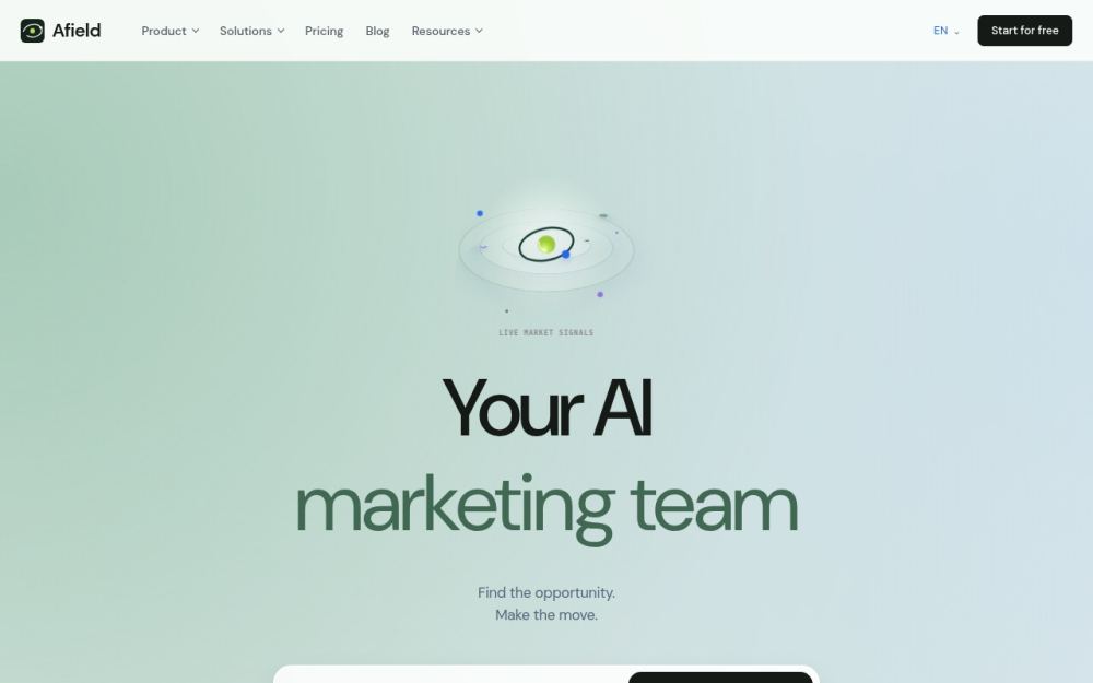 Screenshot of the homepage of afieldai.io
