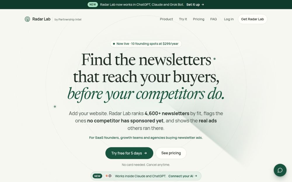 Screenshot of the homepage of partnershipintel.com