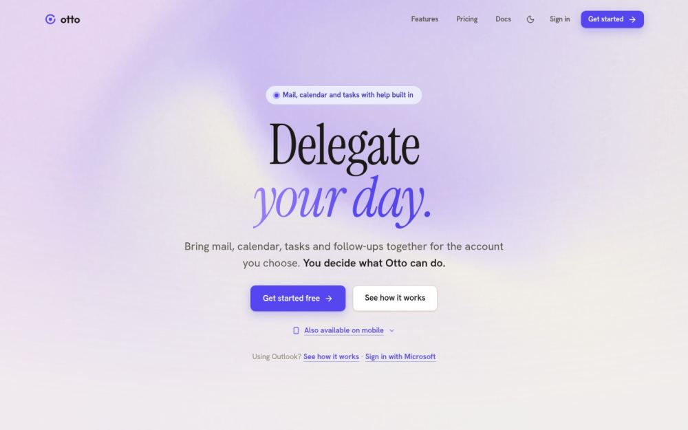 Screenshot of the homepage of ottomail.app