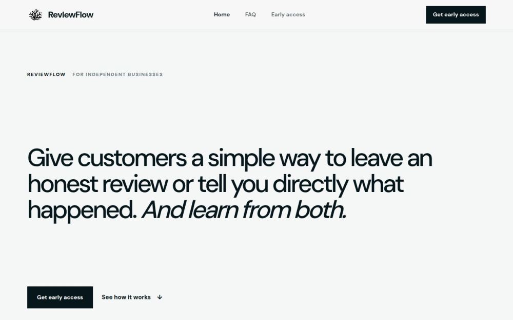 Screenshot of the homepage of reviewflow.live