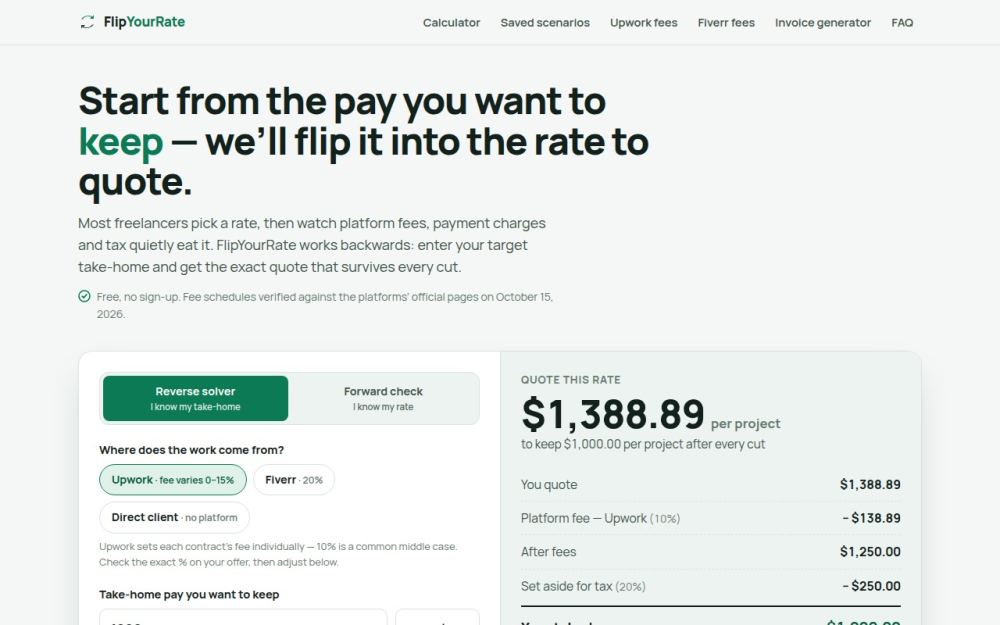 Screenshot of the homepage of flipyourrate.com