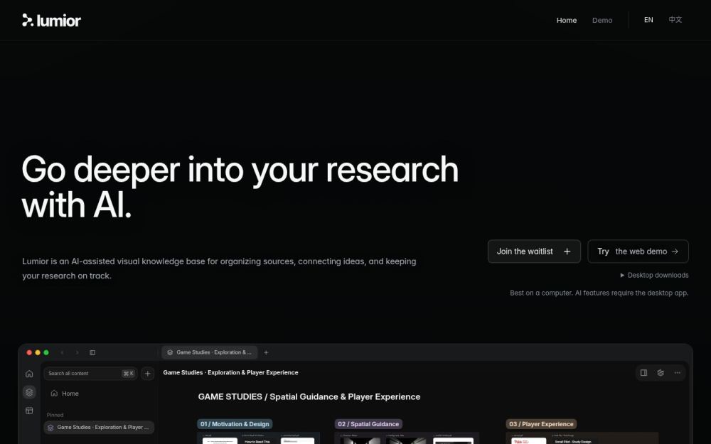 Screenshot of the homepage of lumior.work