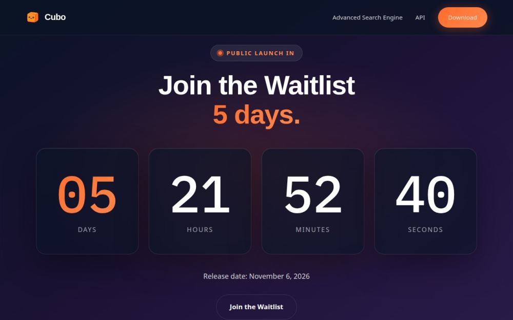 Screenshot of the homepage of mycubo.site