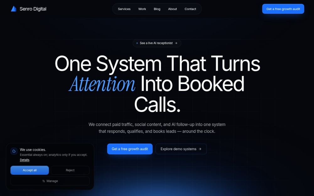 Screenshot of the homepage of senrodigital.com