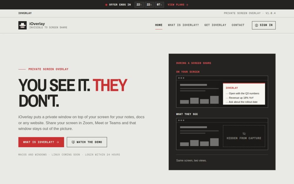 Screenshot of the homepage of i-overlay.com