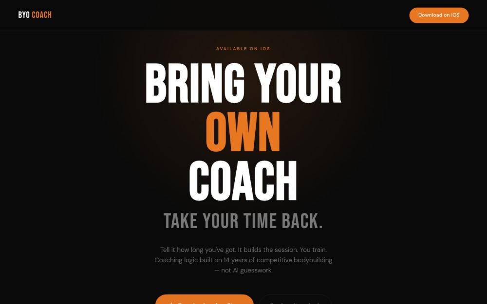 Screenshot of the homepage of byocoachapp.com