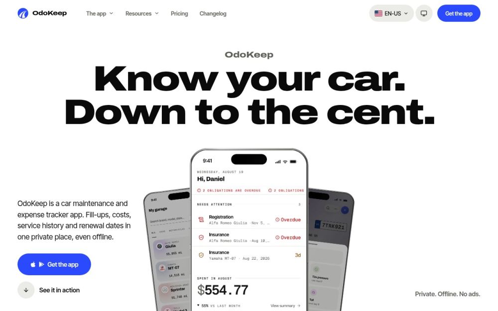 Screenshot of the homepage of odokeep.com