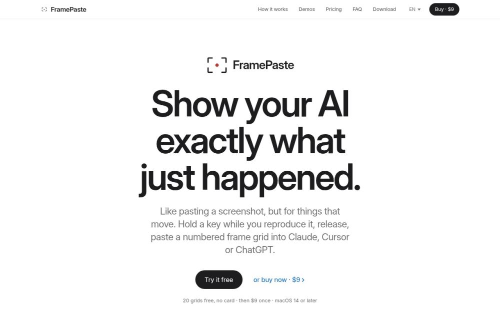 Screenshot of the homepage of framepaste.com