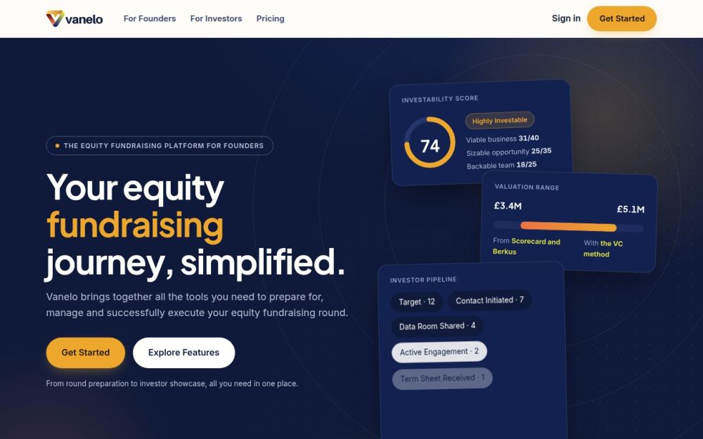 Screenshot of the homepage of vanelo.io