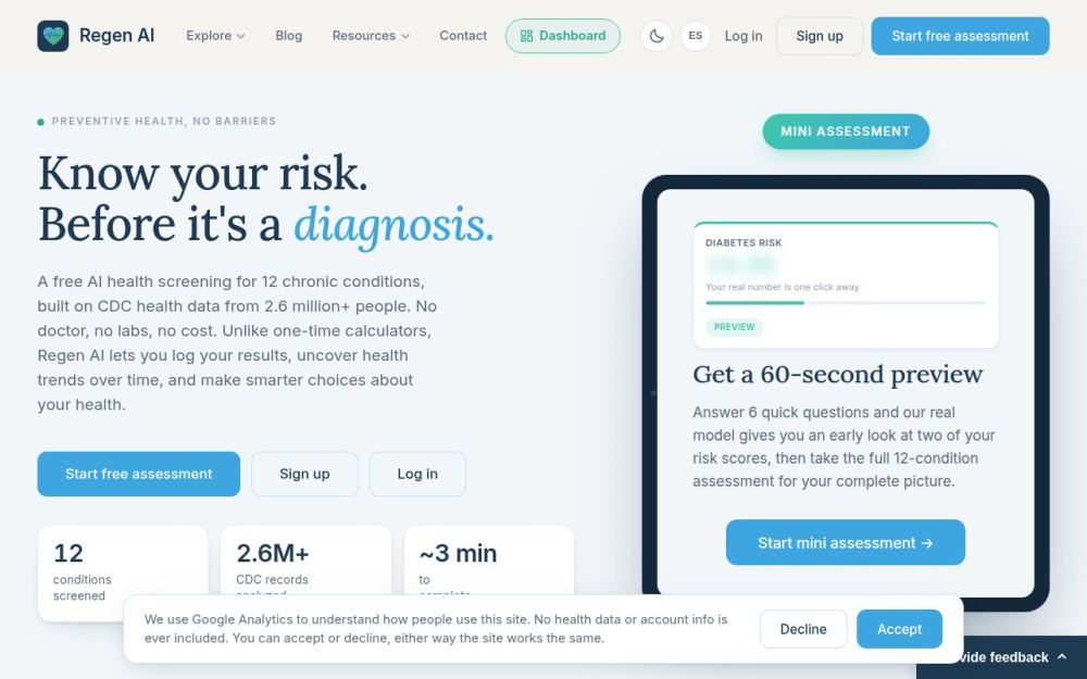 Screenshot of the homepage of regenai.health