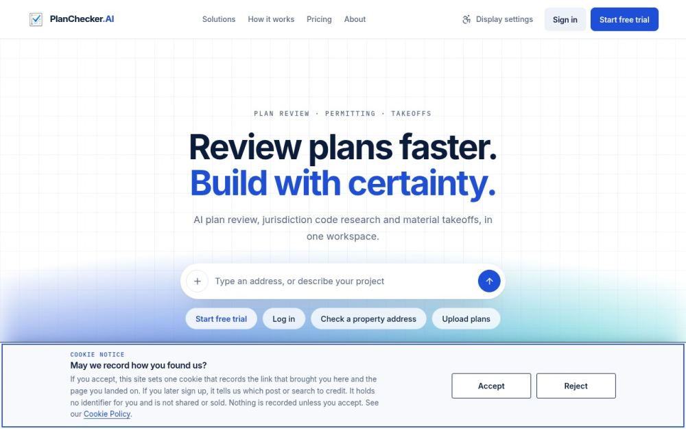 Screenshot of the homepage of planchecker.ai