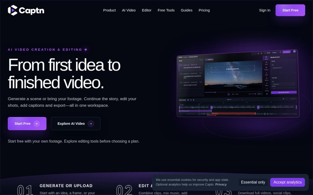 Screenshot of the homepage of captn.cc