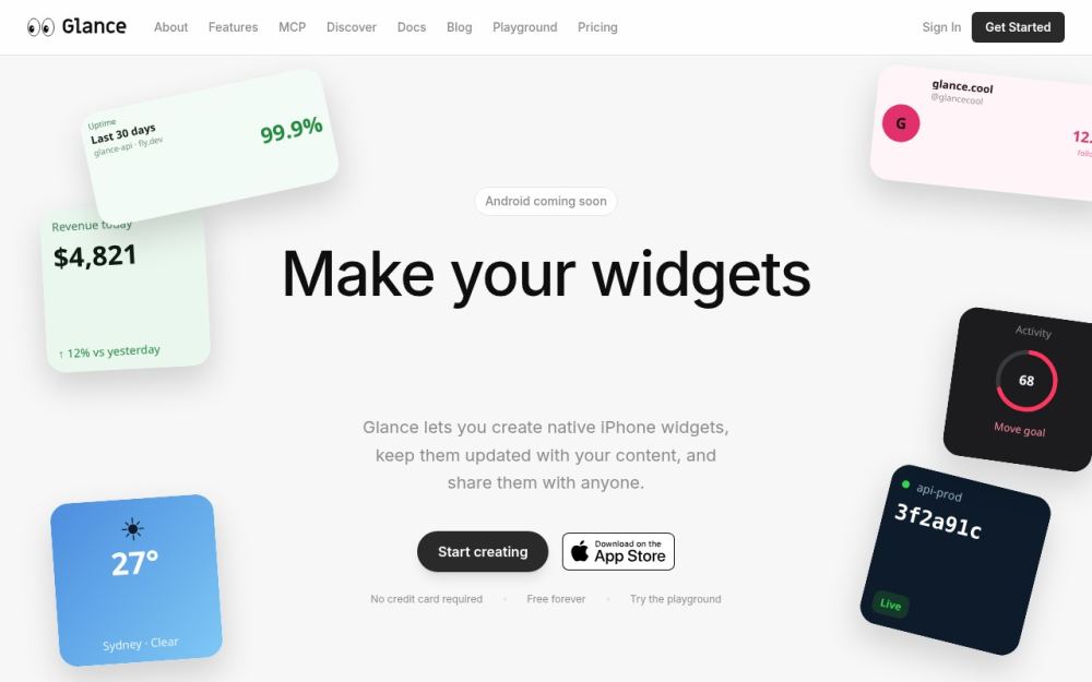 Screenshot of the homepage of glance.cool