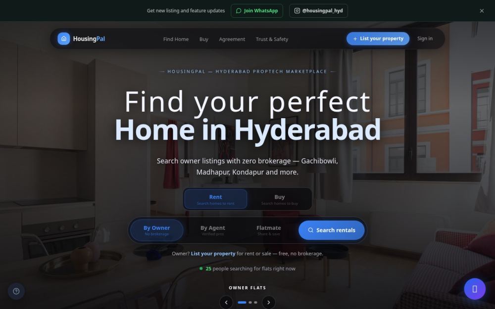 Screenshot of the homepage of housingpal.in