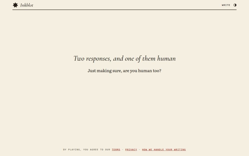 Screenshot of the homepage of playinkblot.com