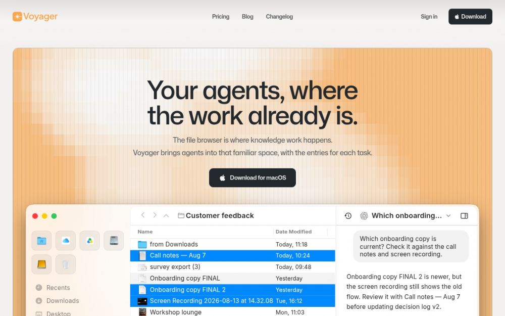 Screenshot of the homepage of voyager.fm