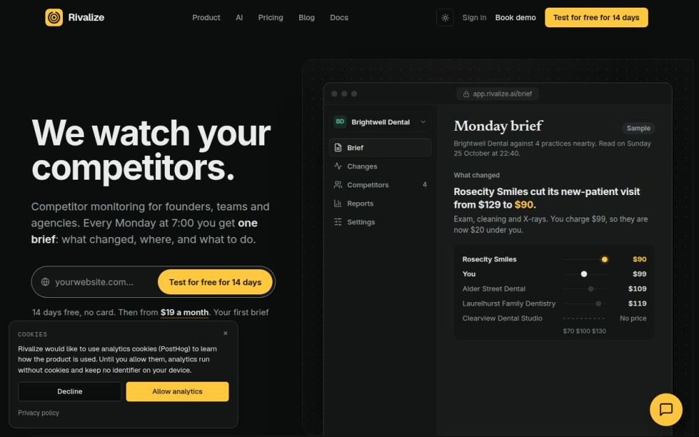 Screenshot of the homepage of rivalize.ai