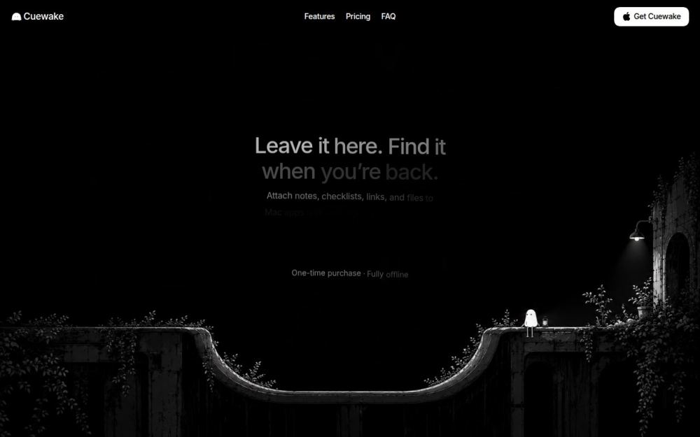 Screenshot of the homepage of cuewake.app