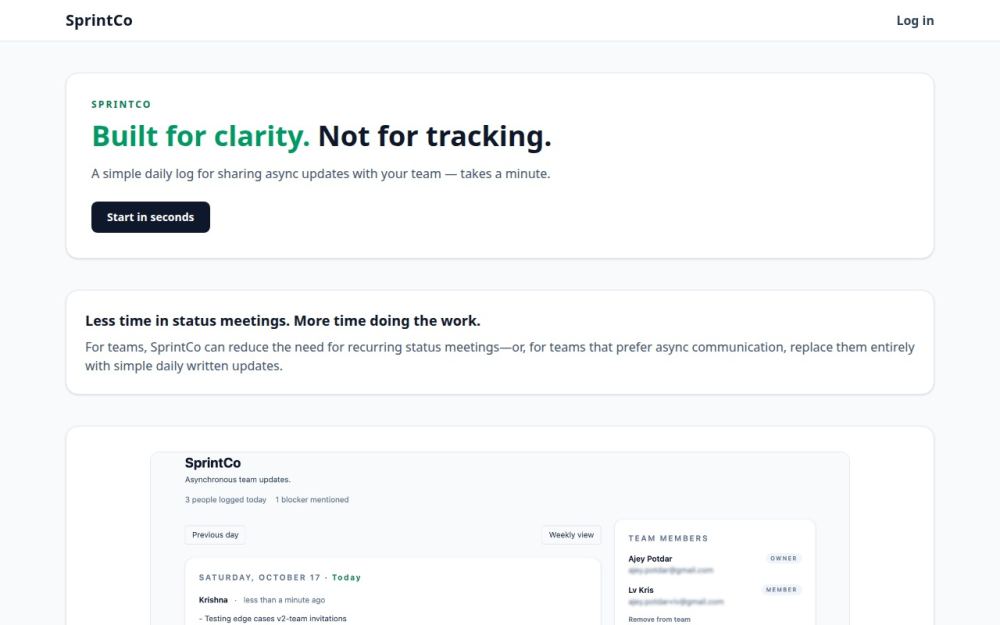 Screenshot of the homepage of sprintco.dev