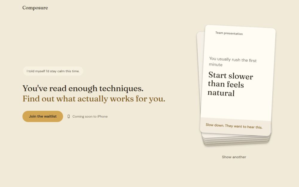 Screenshot of the homepage of usecomposure.app