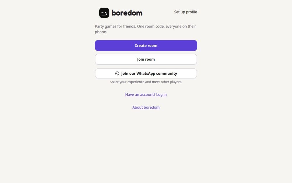 Screenshot of the homepage of boredom.live