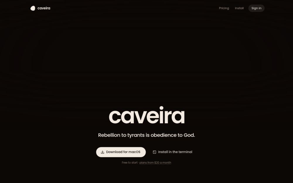Screenshot of the homepage of caveira.app